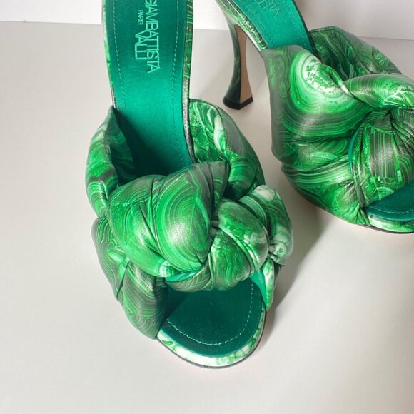 GIAMBATTISTA  VALLI Maxi Green Marble Knot Mules Women's Heel Sandals Si… - Picture 7 of 13